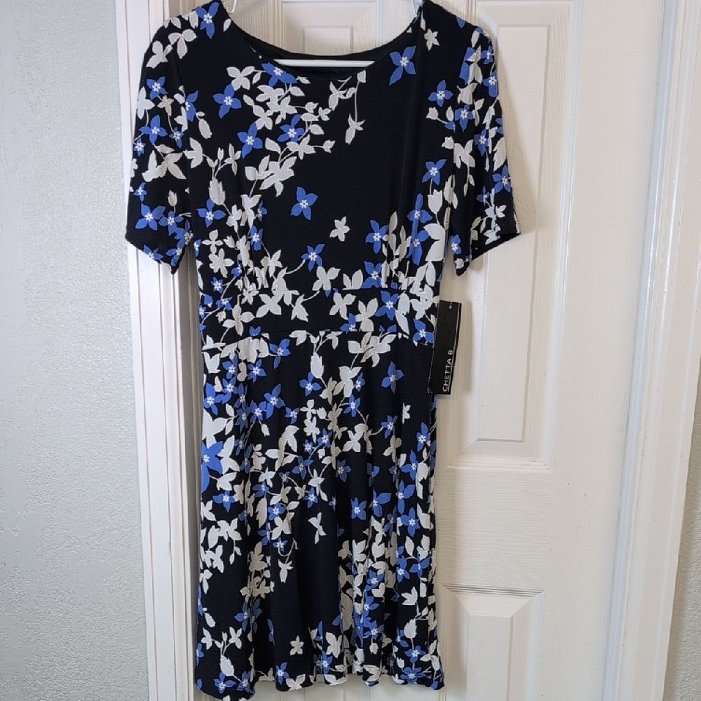 Chetta B Black and Blue Floral Dress